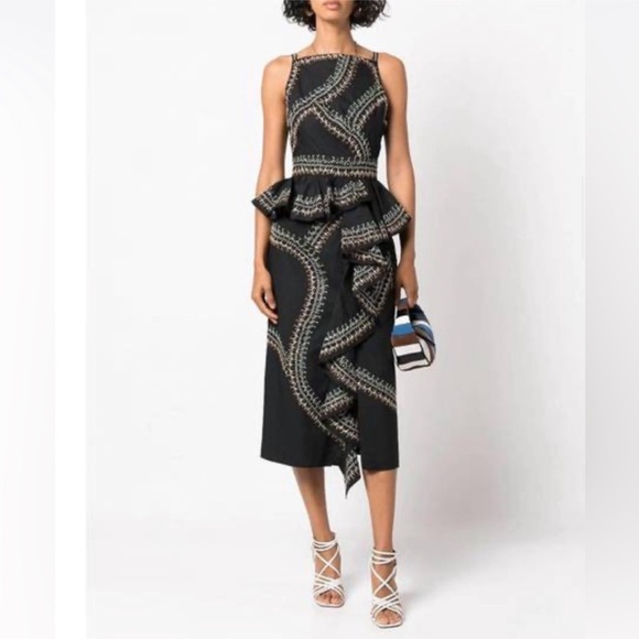 ULLA JOHNSON Sylvan Midi Dress Noir/Black Sz 6 - Picture 4 of 7